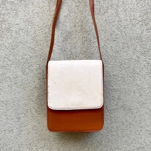 Carolina Cowhide and Leather Crossbody Bag - Cream, Dark Tan