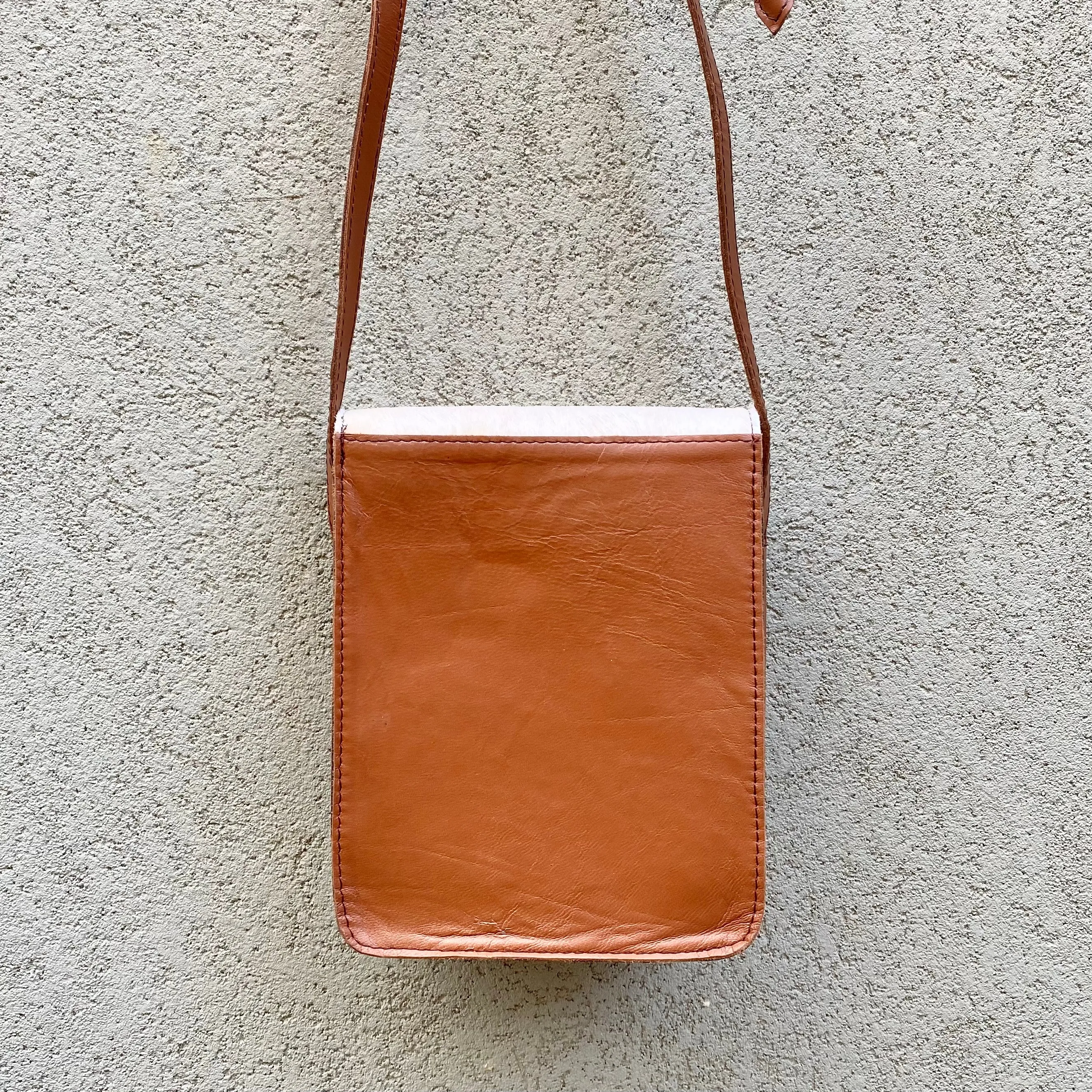 Carolina Cowhide and Leather Crossbody Bag - Cream, Dark Tan