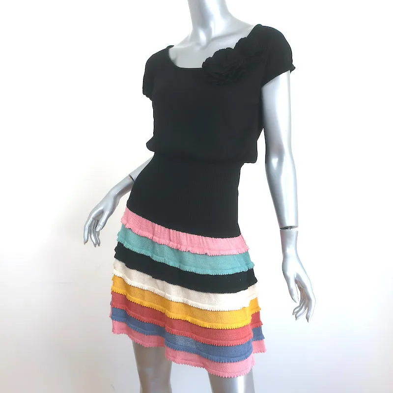 Catherine Malandrino Tiered Knit Mini Dress Black/Multicolor Size Small NEW
