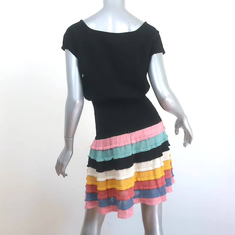 Catherine Malandrino Tiered Knit Mini Dress Black/Multicolor Size Small NEW