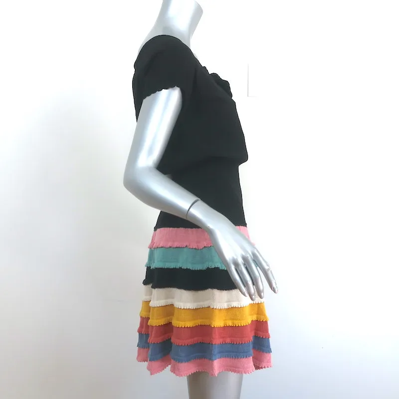 Catherine Malandrino Tiered Knit Mini Dress Black/Multicolor Size Small NEW