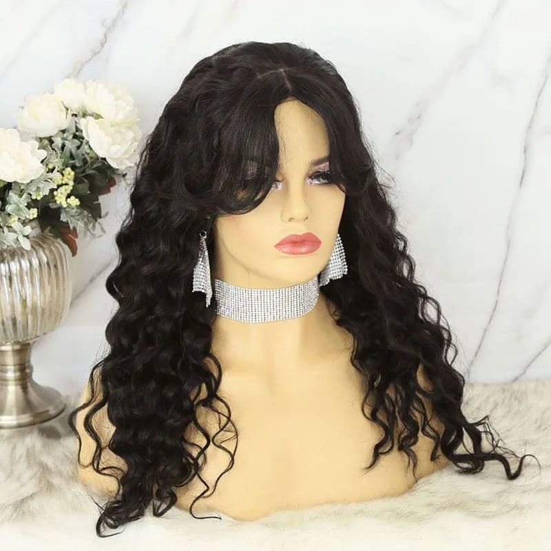 Cathy Bangs Loose Wave Silk Base 4x4 Closure Wigs