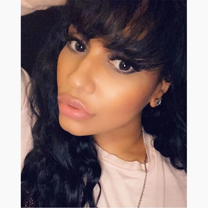 Cathy Bangs Loose Wave Silk Base 4x4 Closure Wigs