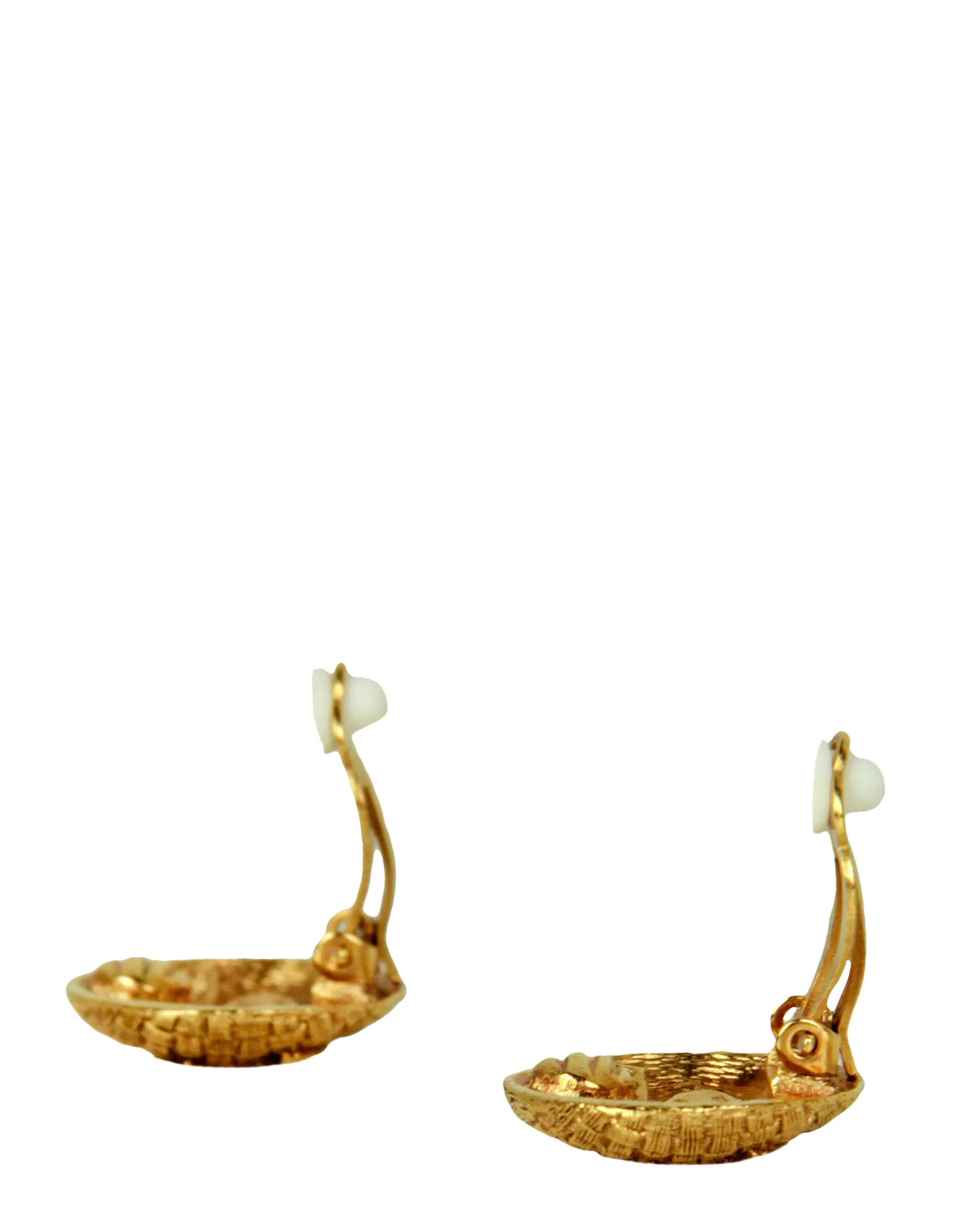 Chanel Vintage Goldtone .8" Woven CC Button Clip-On Earrings