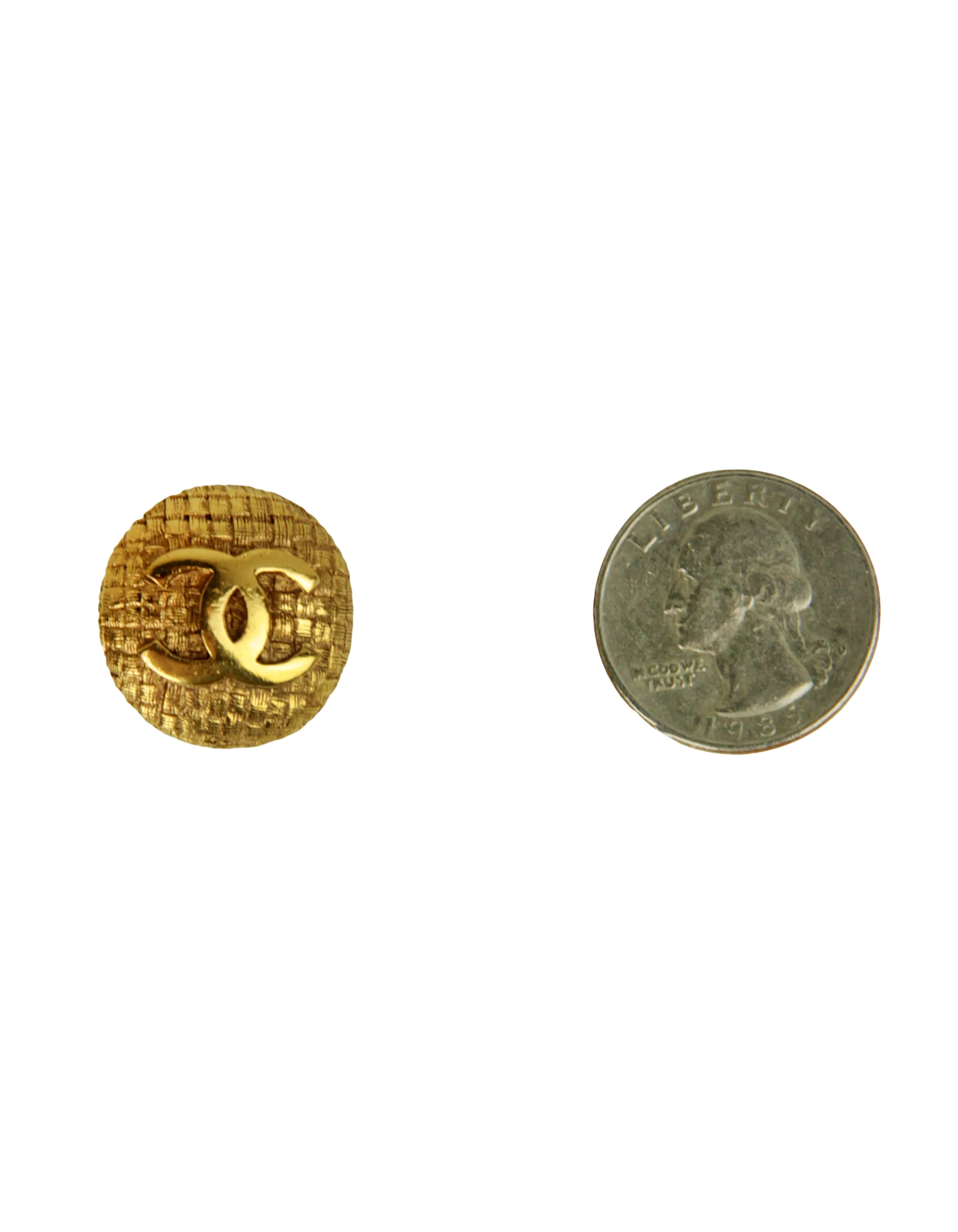 Chanel Vintage Goldtone .8" Woven CC Button Clip-On Earrings