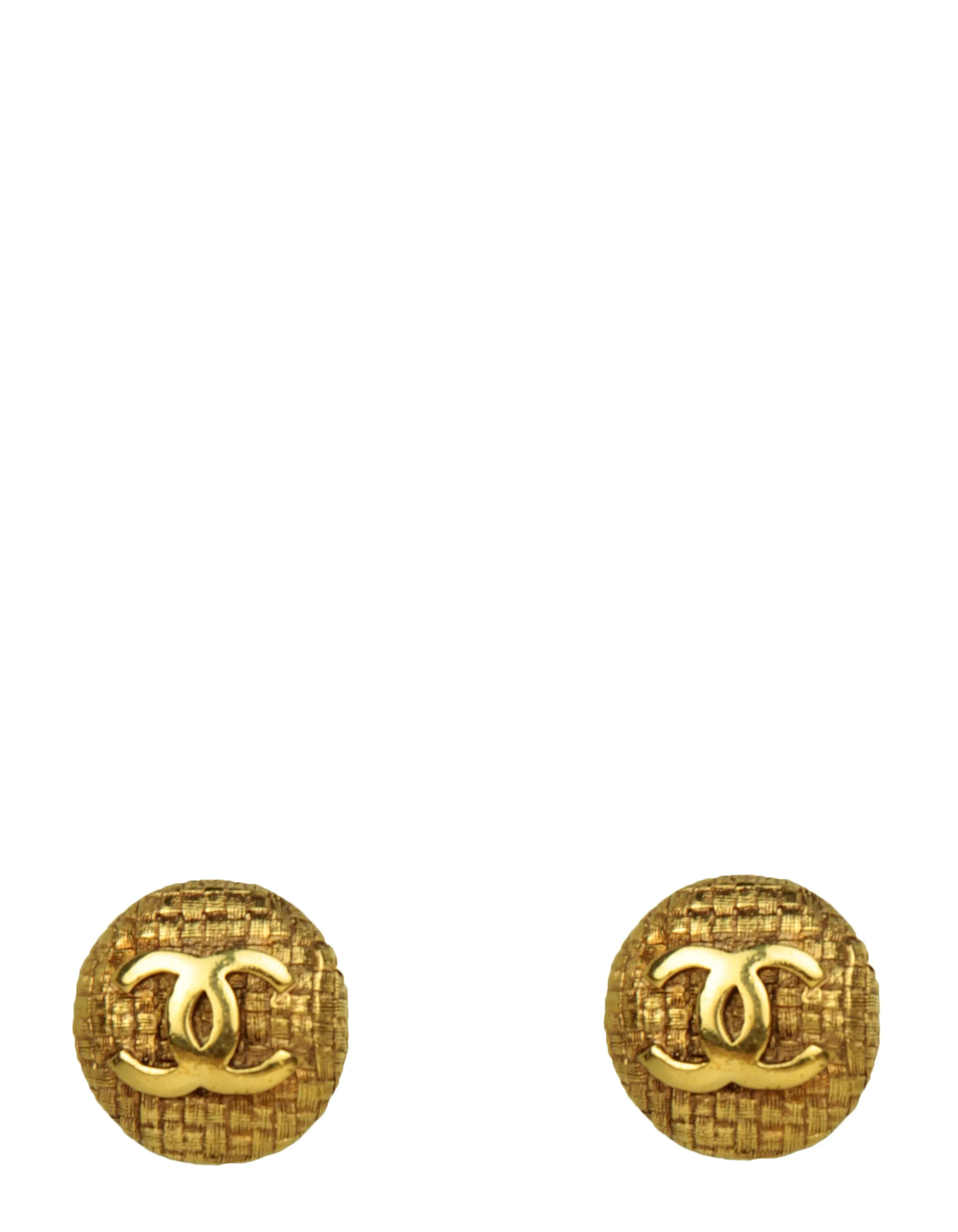 Chanel Vintage Goldtone .8" Woven CC Button Clip-On Earrings