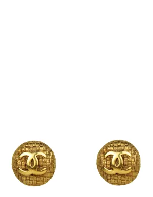 Chanel Vintage Goldtone .8" Woven CC Button Clip-On Earrings