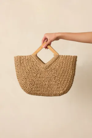 Changing Tides Tan Raffia Woven Wooden Handle Handbag