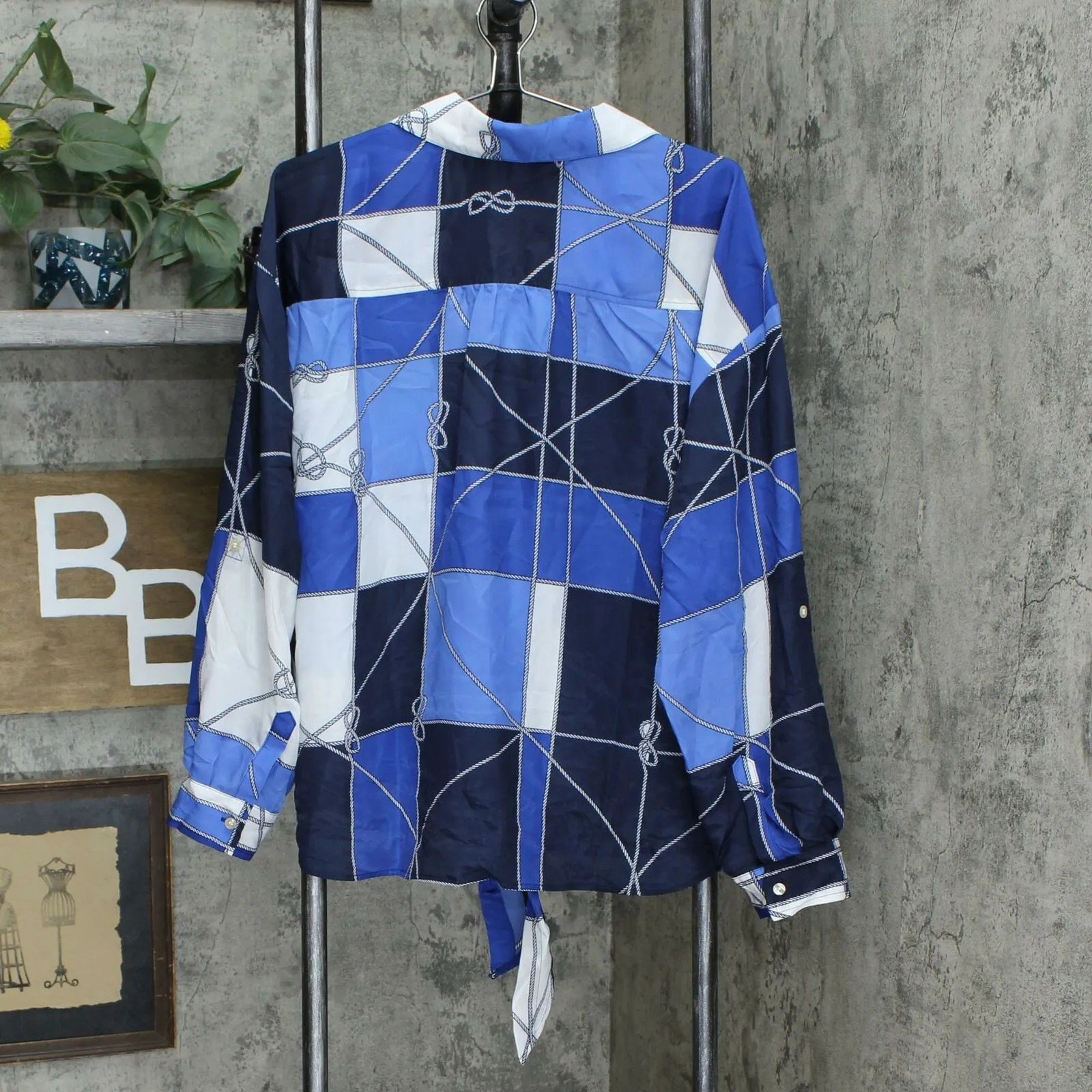 Charter Club Plus Size Nautical Roll Tab Button Tie Front Blouse
