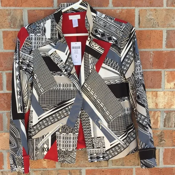 Chico's Moto Jacket Quilt Pattern Size 0 = 4 NWT Mixed Media Business Career
