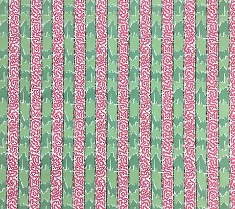 China Seas Fabric: Bijou Stripe - Custom Pink / Green on Tinted Belgian Linen/Cotton