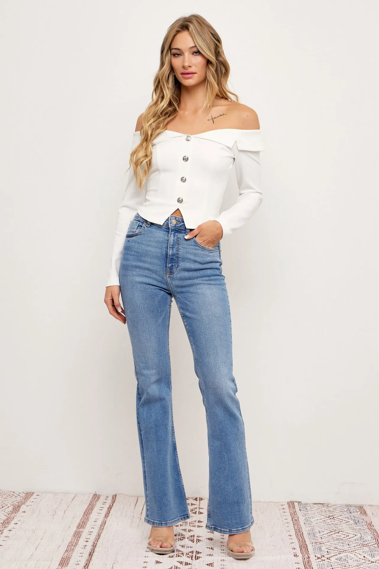 Chloe Woven Off Shoulder Blazer Top