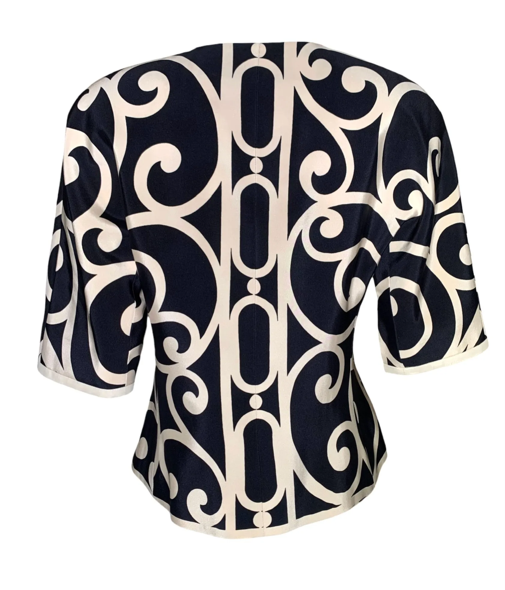 Christian Dior Boutique 1990's Fer Forge Motif Print Silk Jacket/Blouse