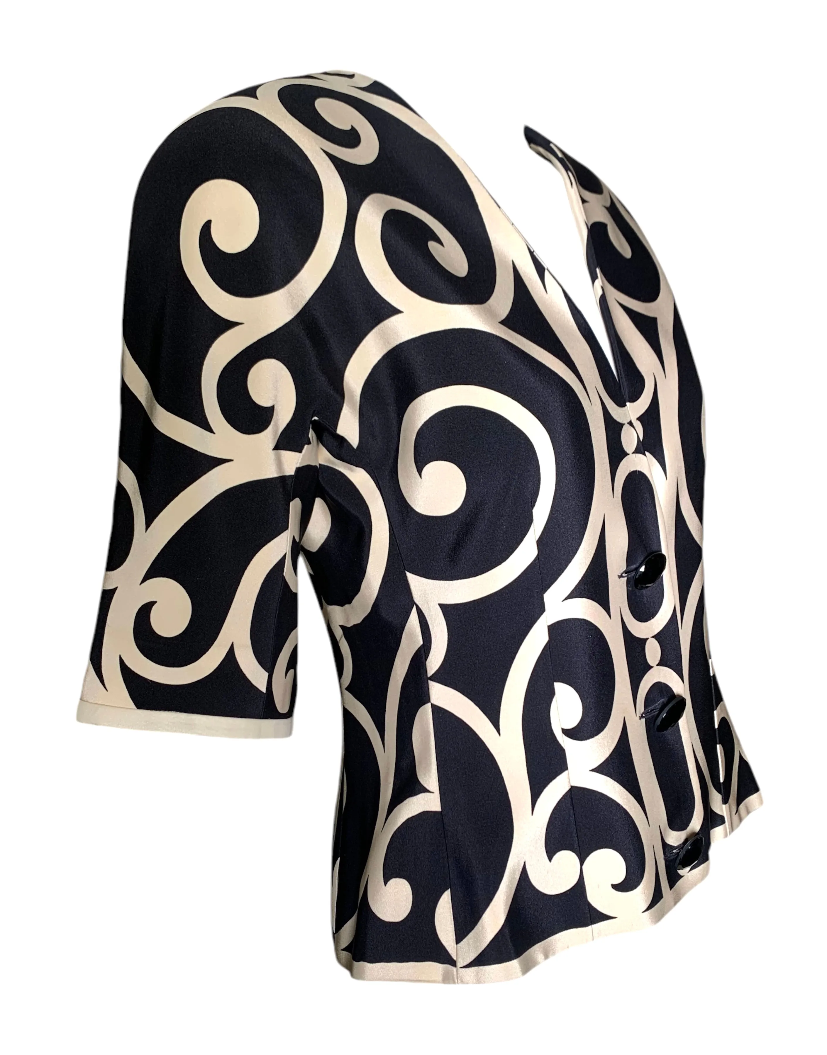 Christian Dior Boutique 1990's Fer Forge Motif Print Silk Jacket/Blouse