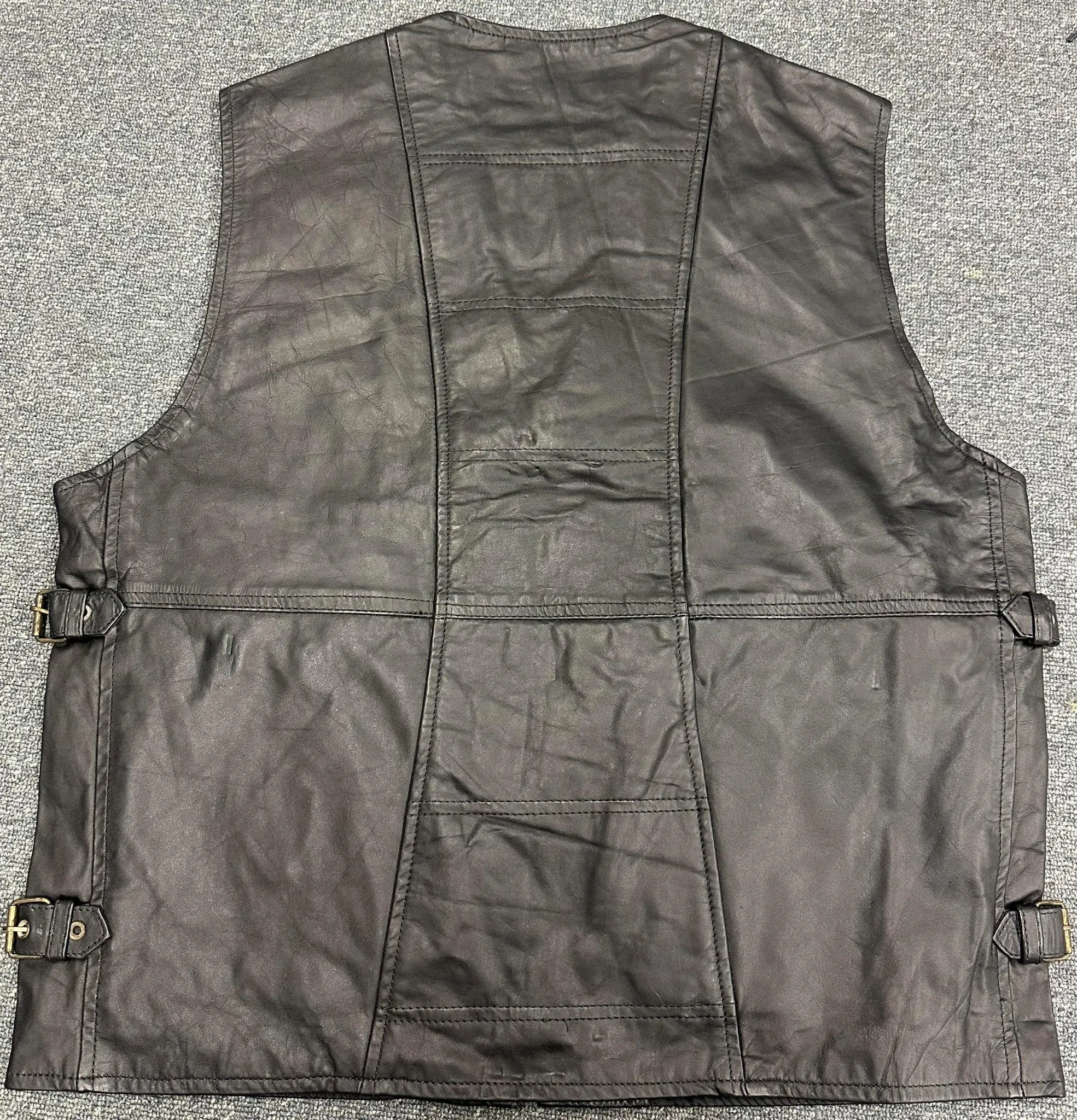 Classic Mens Black Hook Leather Vest Motorcycle Biker Waistcoat Large