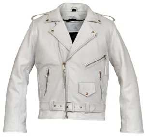 Classic Mens White Marlon Brando Leather Biker Jacket