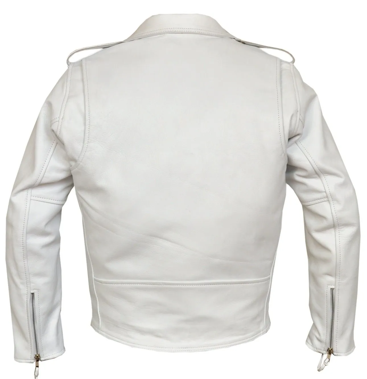 Classic Mens White Marlon Brando Leather Biker Jacket