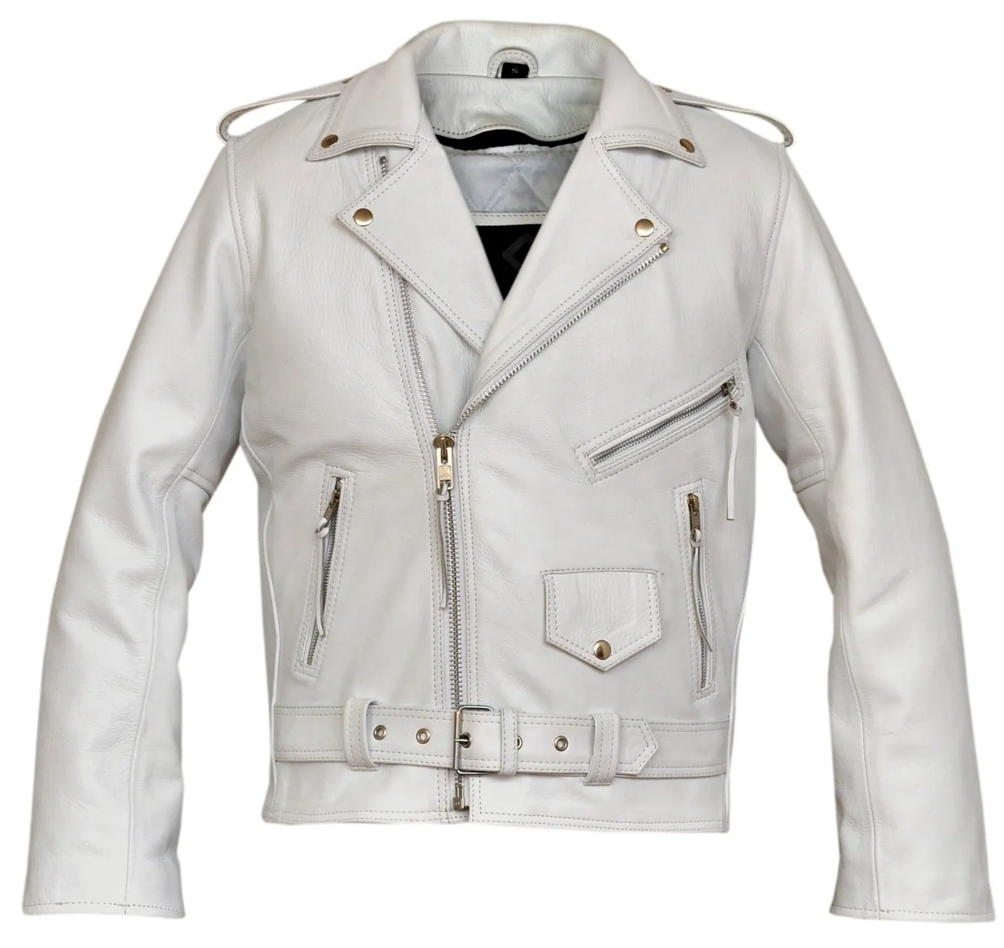 Classic Mens White Marlon Brando Leather Biker Jacket