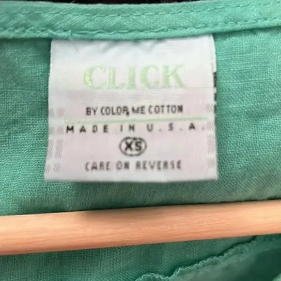 Click XS green linen dress with front pockets