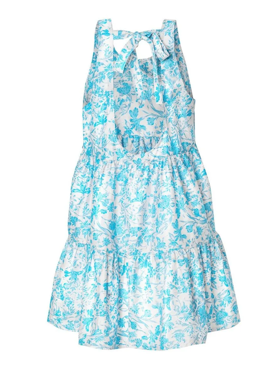 Clio Printed Open Back Silk Mini Dress - Porcelain