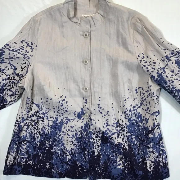 Coldwater Creek Womens Linen Jacket Size 20/22 Button Up Artsy Floral Lagenlook