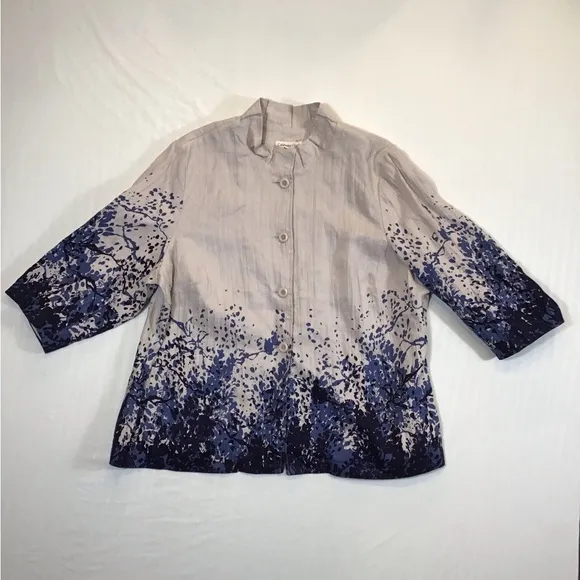 Coldwater Creek Womens Linen Jacket Size 20/22 Button Up Artsy Floral Lagenlook