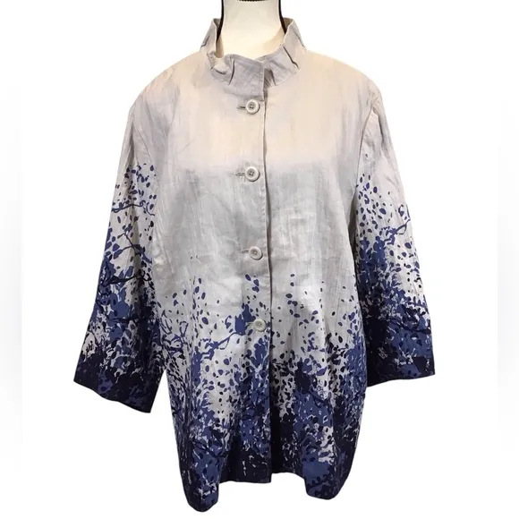 Coldwater Creek Womens Linen Jacket Size 20/22 Button Up Artsy Floral Lagenlook