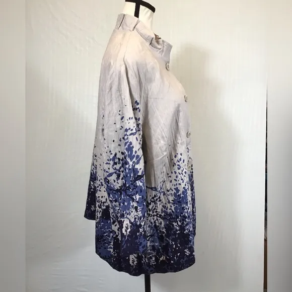 Coldwater Creek Womens Linen Jacket Size 20/22 Button Up Artsy Floral Lagenlook