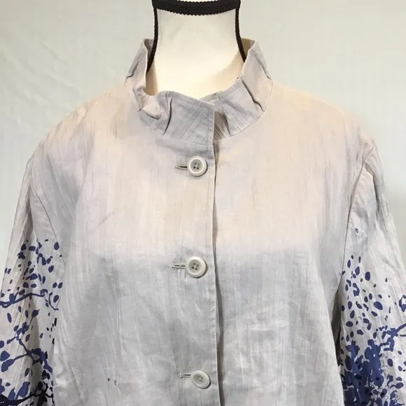 Coldwater Creek Womens Linen Jacket Size 20/22 Button Up Artsy Floral Lagenlook