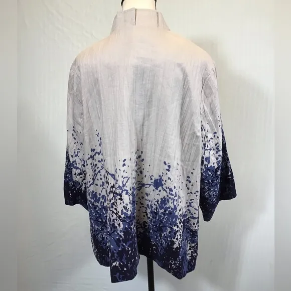 Coldwater Creek Womens Linen Jacket Size 20/22 Button Up Artsy Floral Lagenlook