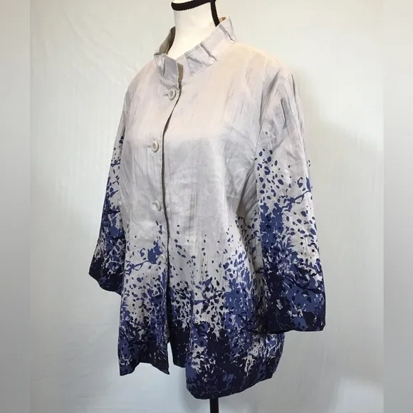 Coldwater Creek Womens Linen Jacket Size 20/22 Button Up Artsy Floral Lagenlook