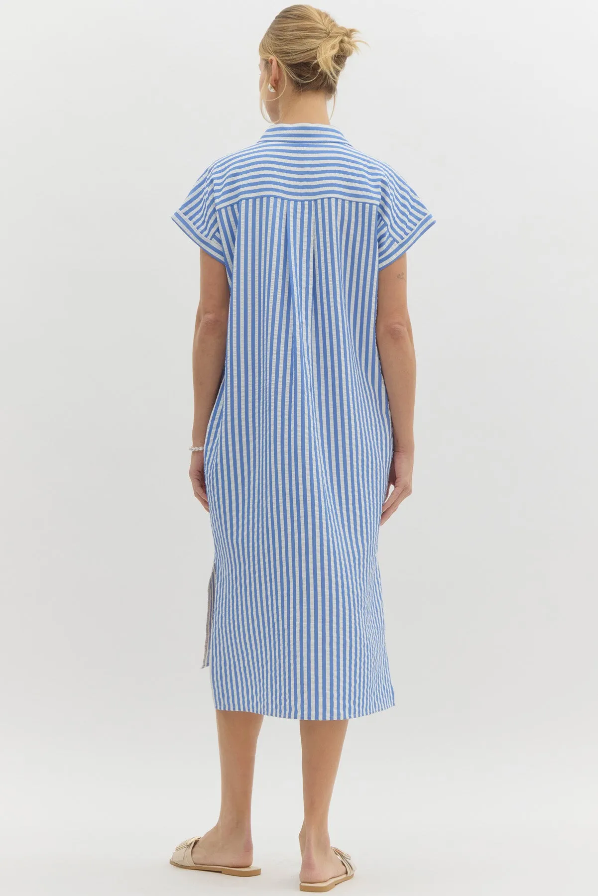 Collared Stripe Midi Dress {Light Blue}