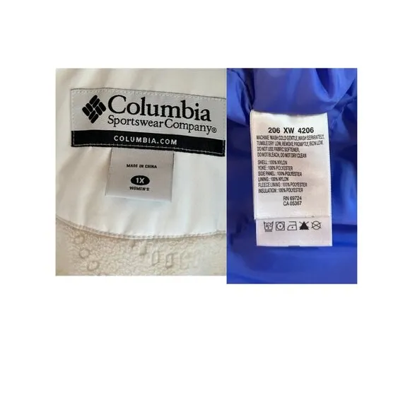 Columbia après-ski Snowboard Winter Jacket Size 1X Waterproof Blue &amp; White