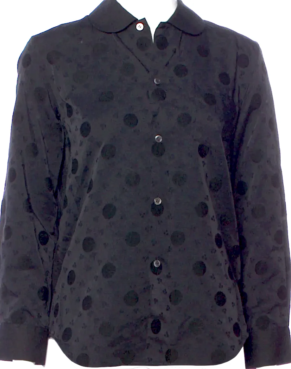 COMME des GARÇONS JAPAN. TRICOT. Black Printed Long Sleeve Button-Up Top