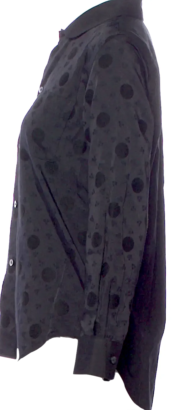 COMME des GARÇONS JAPAN. TRICOT. Black Printed Long Sleeve Button-Up Top