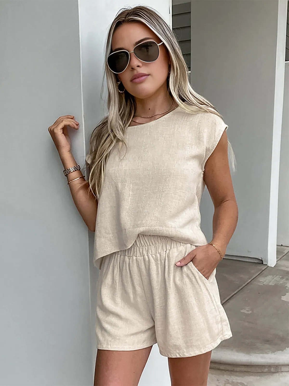 Cotton & Linen Pockets Shorts Set