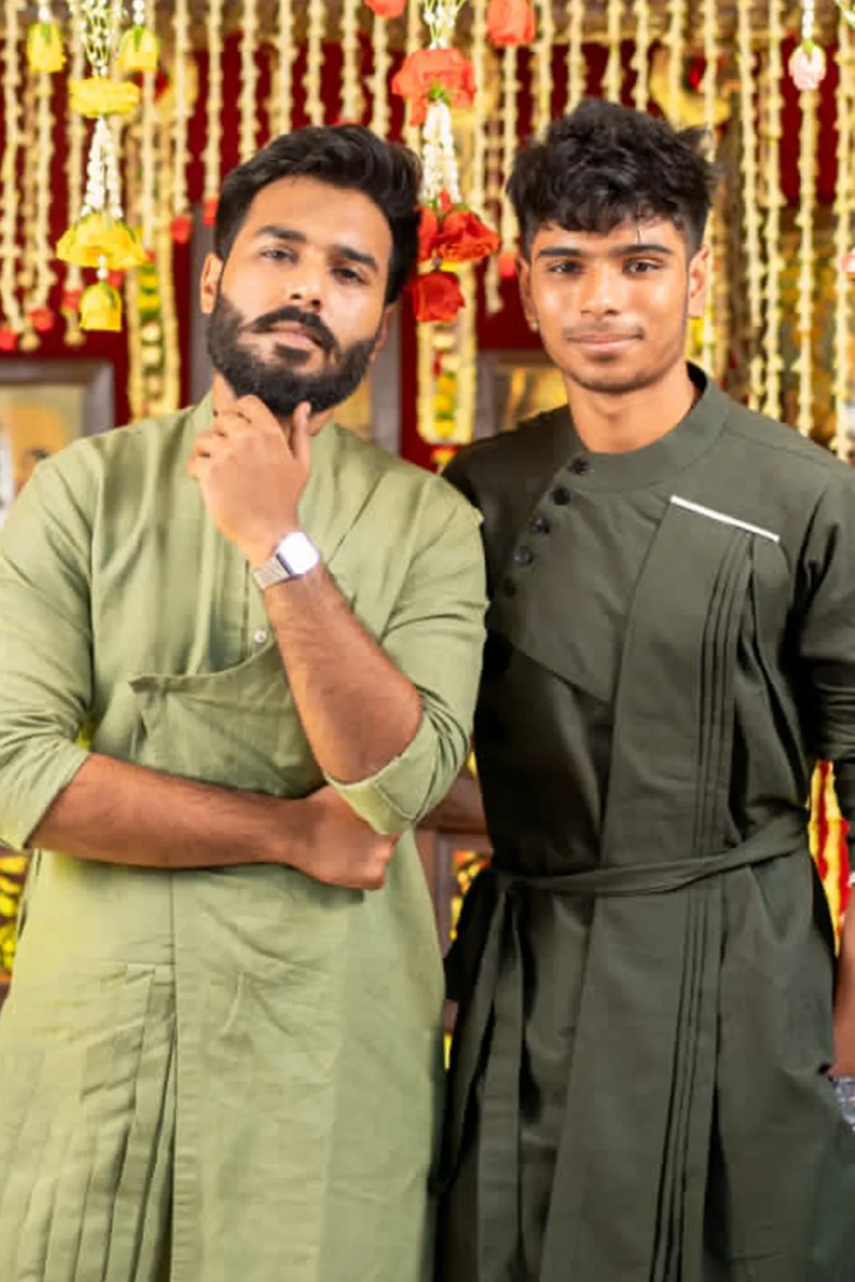 Cotton X Linen kurta in Bottle Green Set