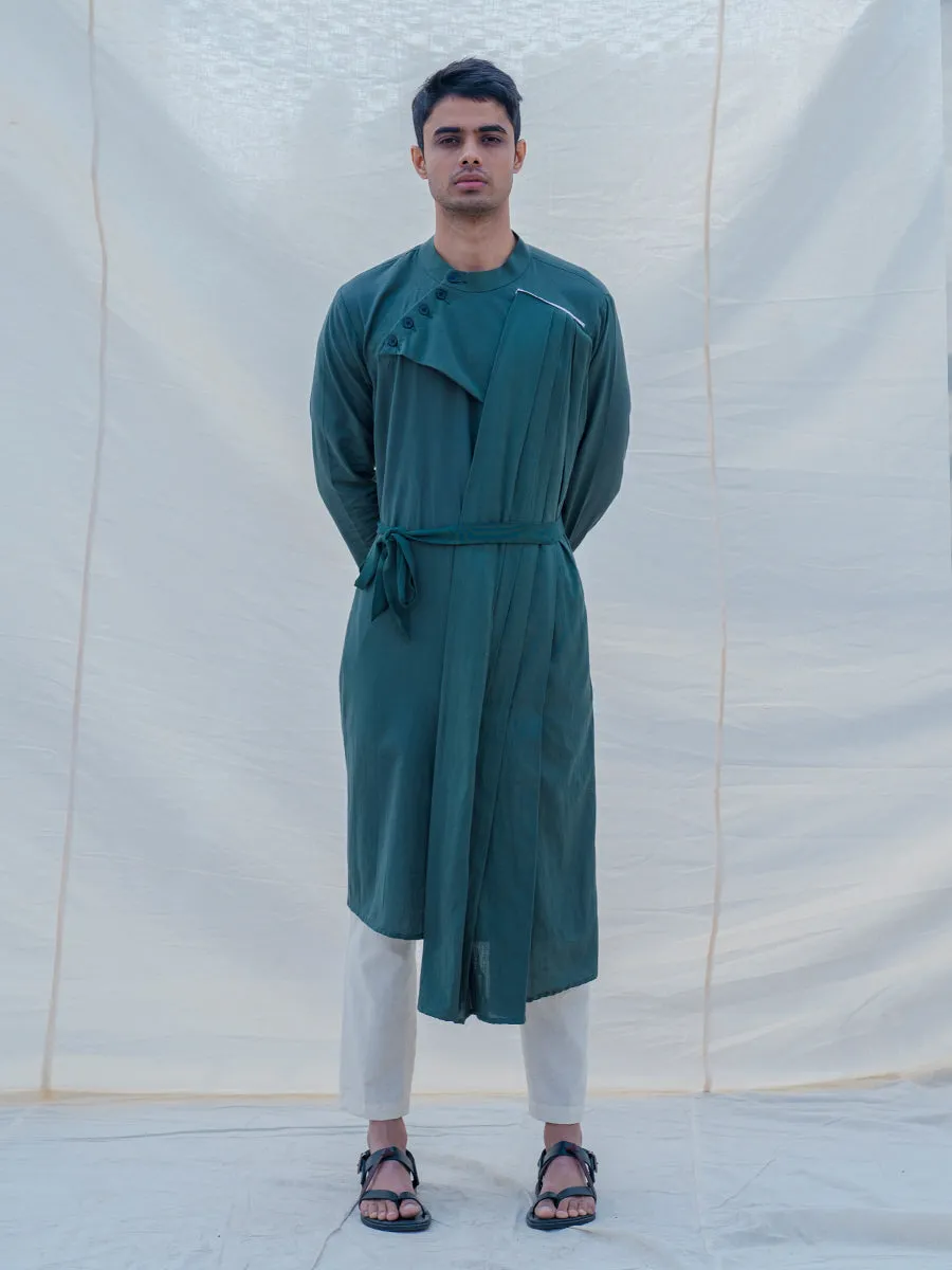 Cotton X Linen kurta in Bottle Green Set