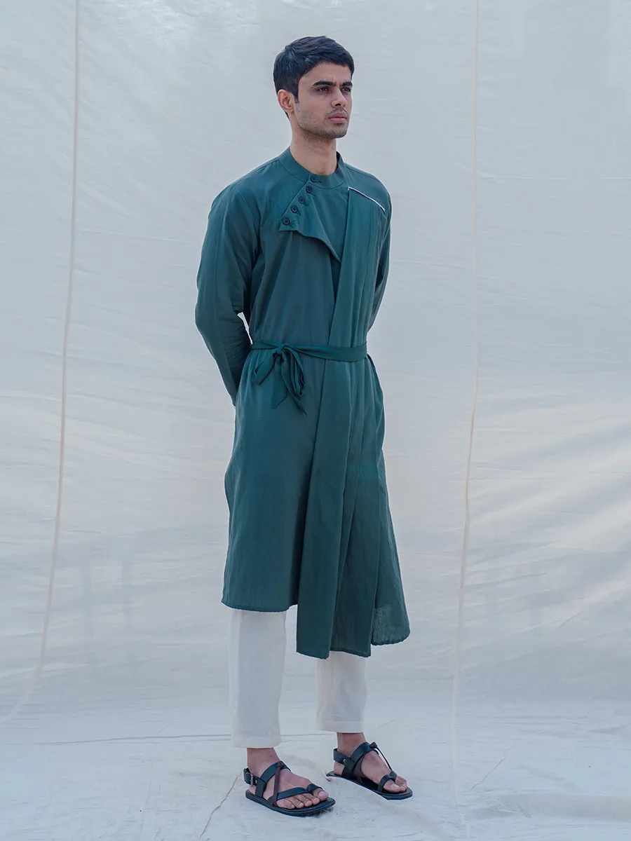 Cotton X Linen kurta in Bottle Green Set