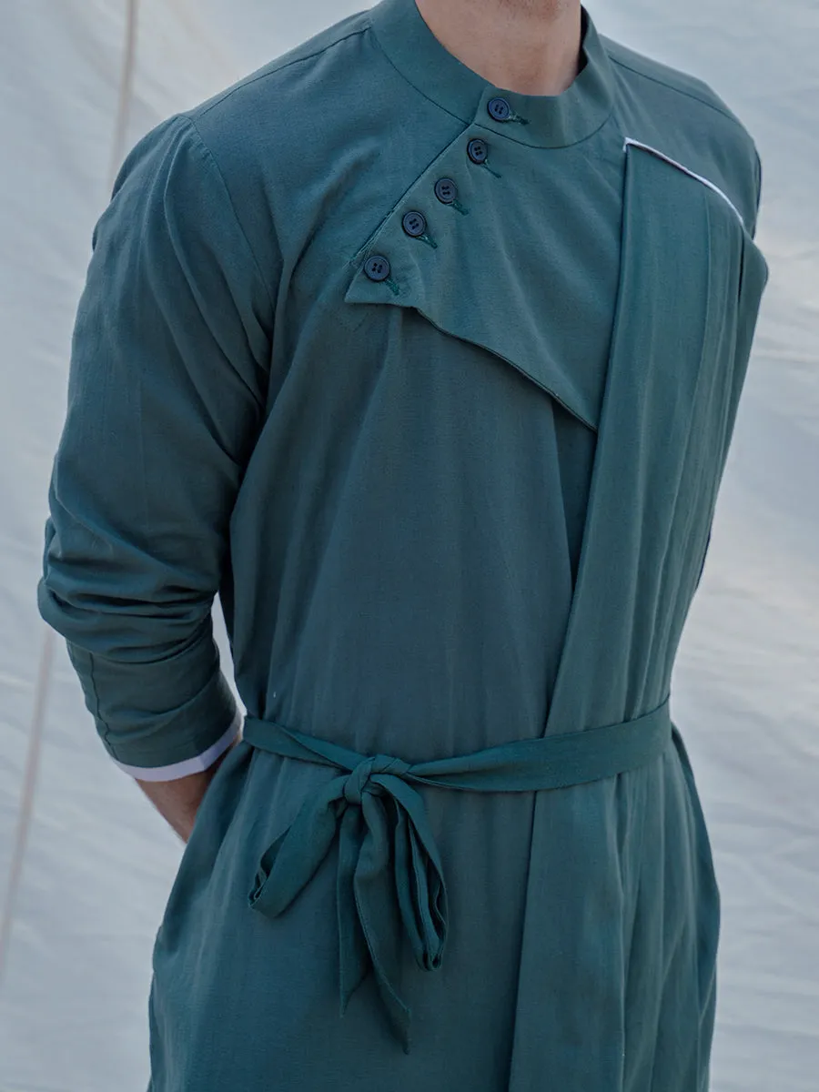 Cotton X Linen kurta in Bottle Green Set