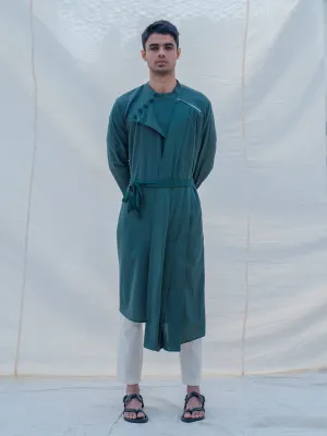 Cotton X Linen kurta in Bottle Green Set