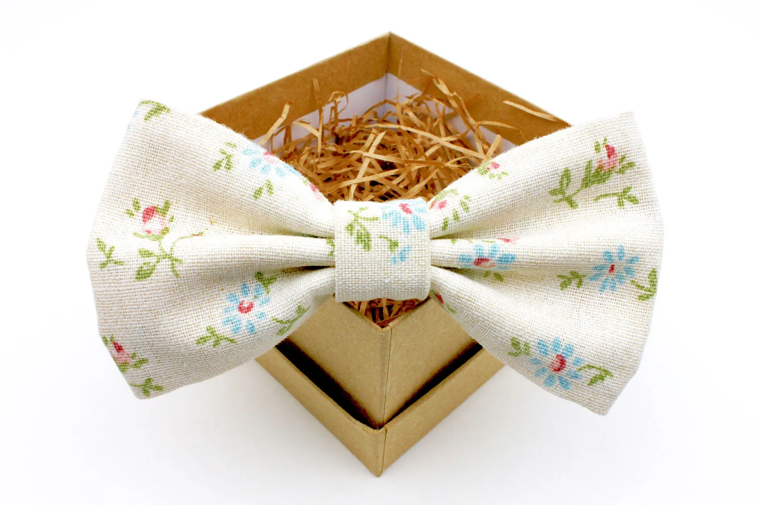 Cream and Blue Floral Bow Tie