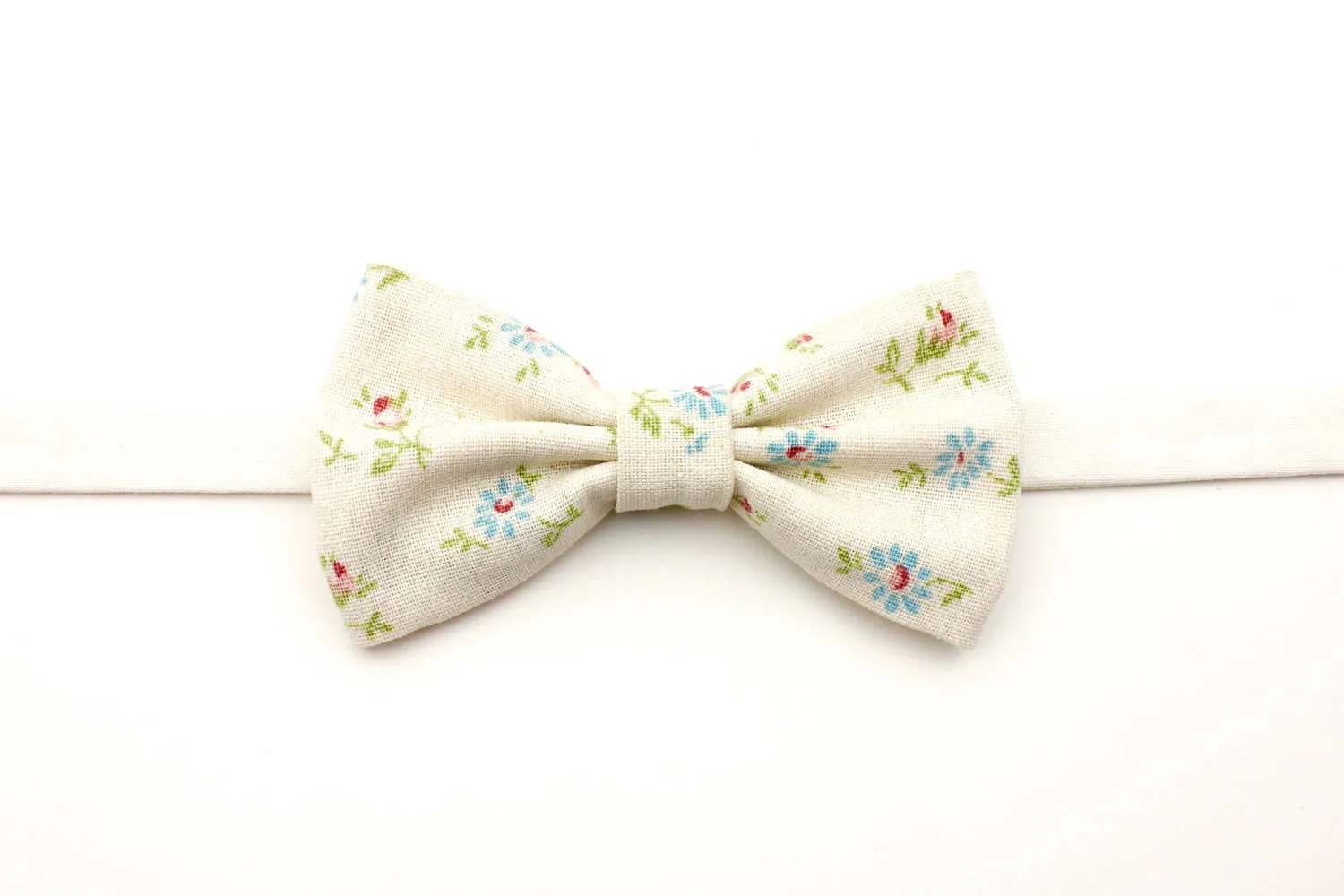 Cream and Blue Floral Bow Tie