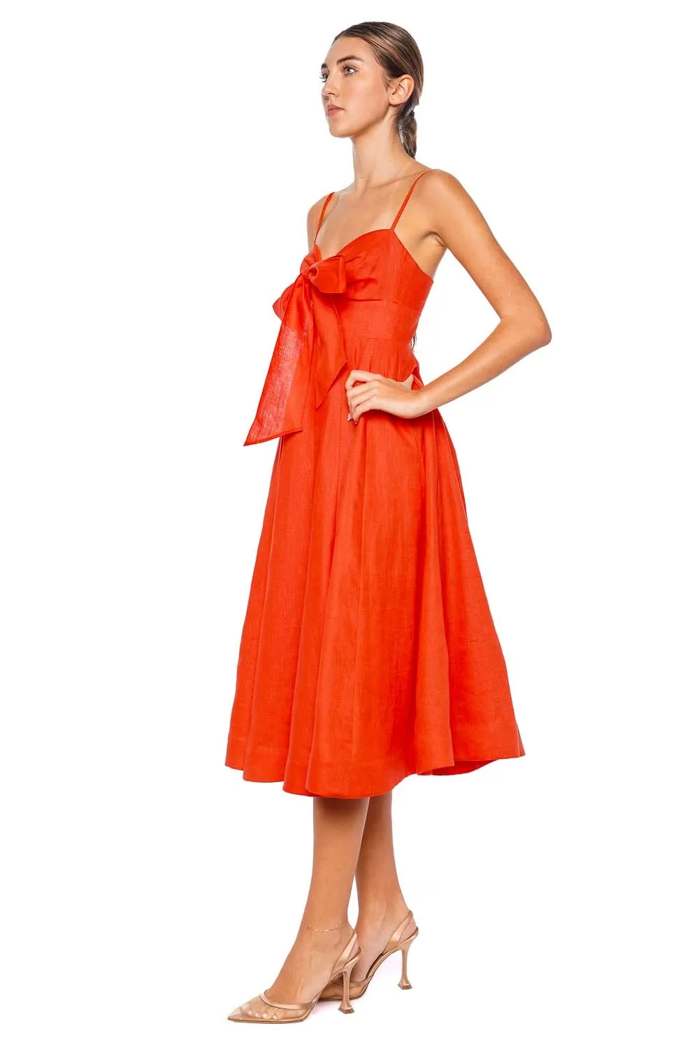 Crush Tie Front Linen Midi Dress