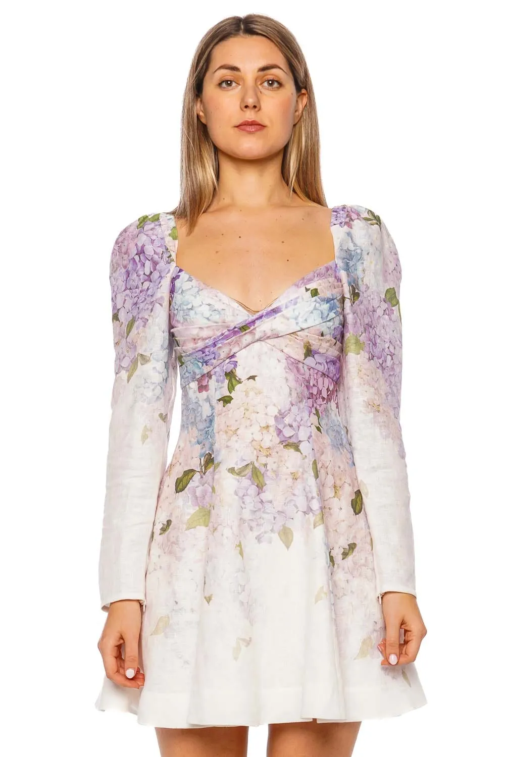 Dawning Hydrangea Puff Sleeve Mini Dress