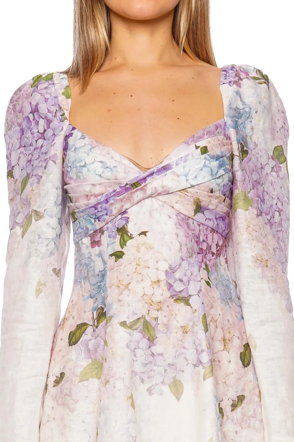 Dawning Hydrangea Puff Sleeve Mini Dress