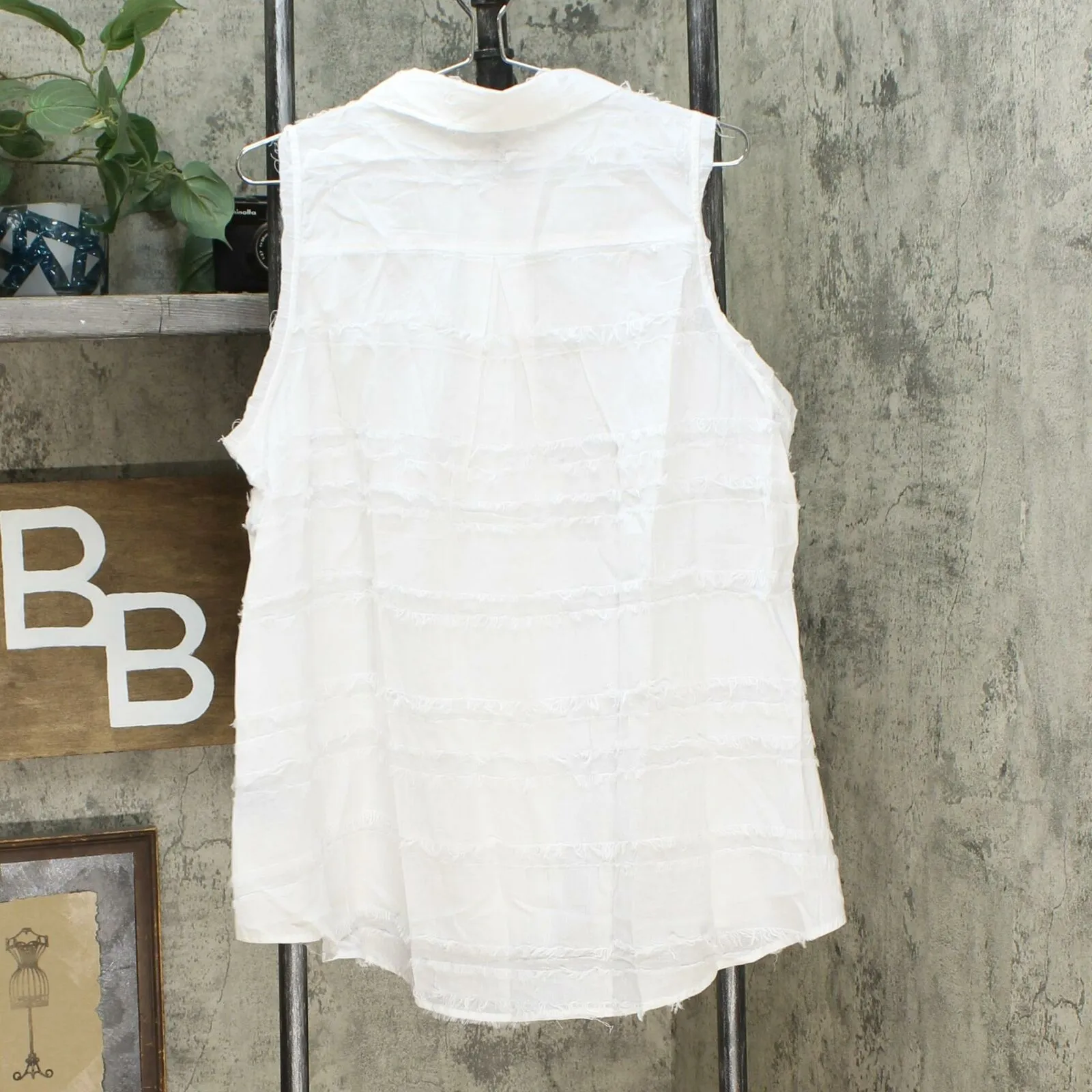 DG2 by Diane Gilman Women's Plus Size Fringed Button Up Sleeveless Shirt
