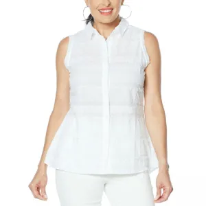 DG2 by Diane Gilman Women's Plus Size Fringed Button Up Sleeveless Shirt