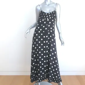 Doen Rosaria Midi Dress Black Polka Dot Silk-Blend Size Medium