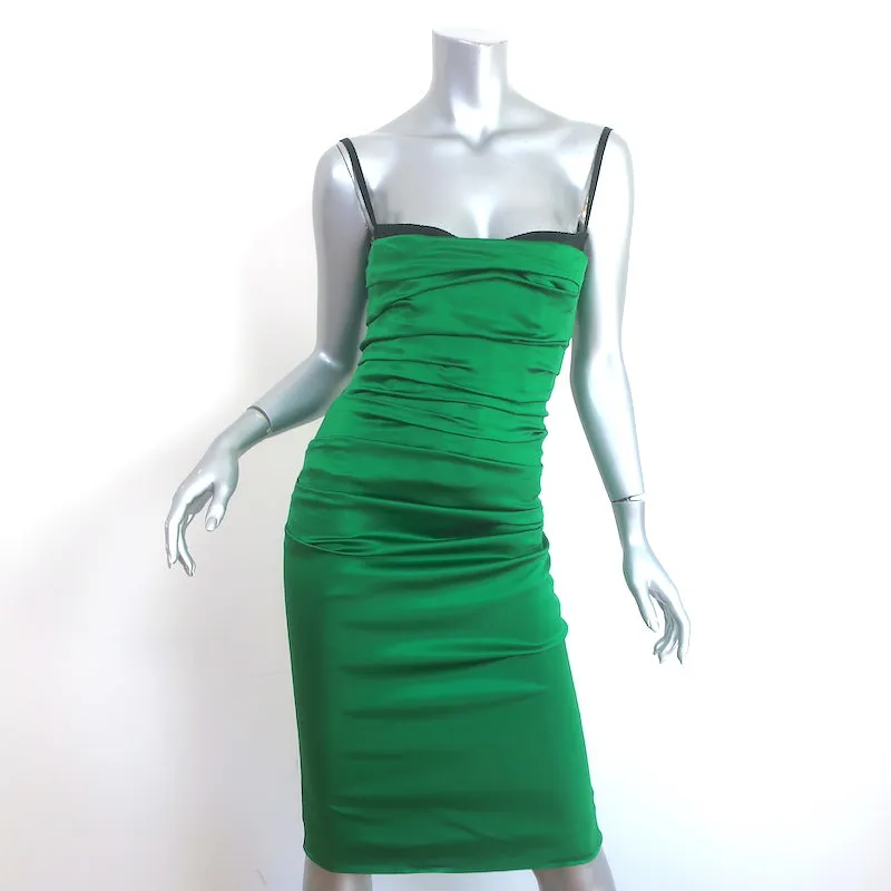 Dolce & Gabbana Ruched Satin Bustier Dress Green Stretch Silk Size 40